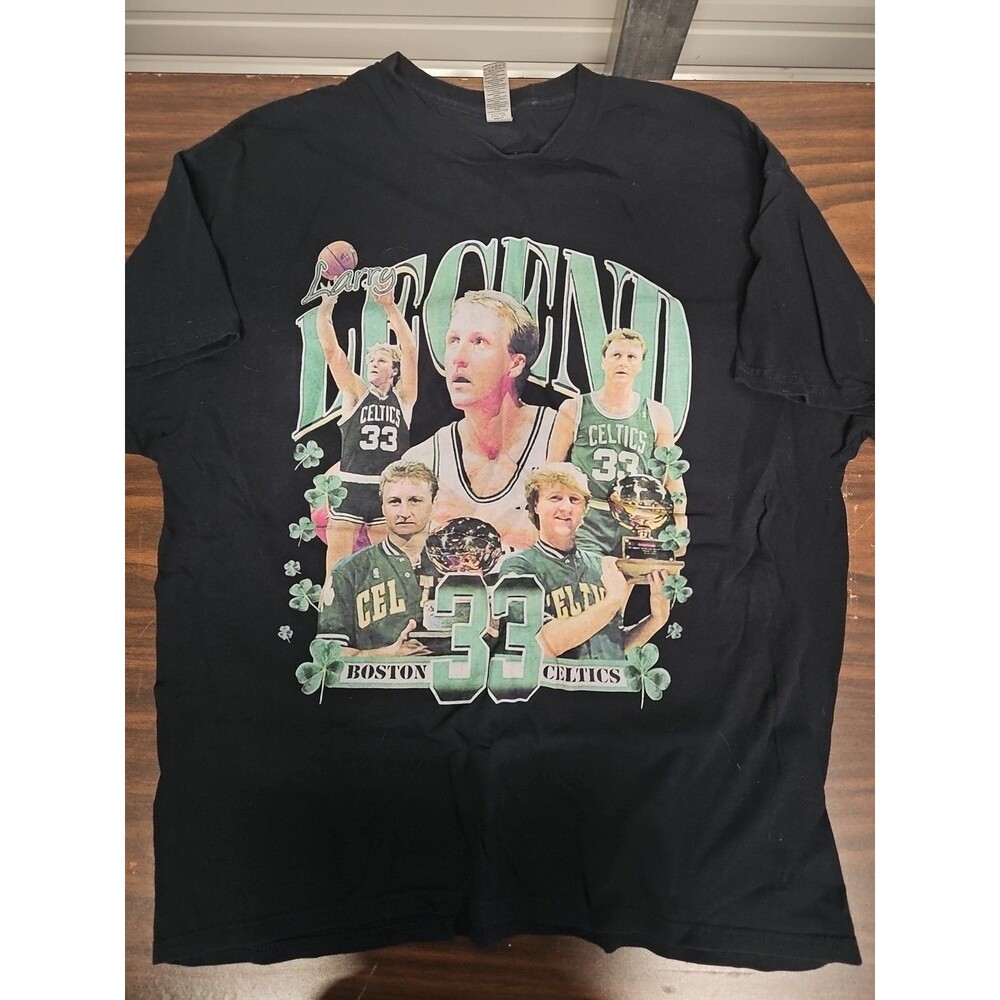 Larry Bird Boston Celtics Graphic T Shirt Men’s Black NBA Basketball Tee